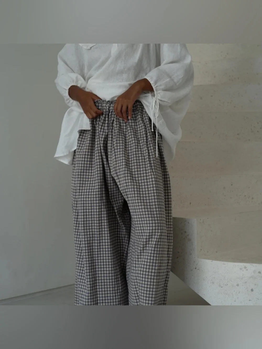 Avy & Co. Yollie Linen Gingham Pant- Wisteria - Picture 4 of 10